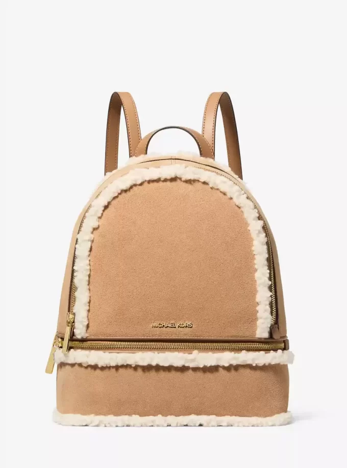 Rucsac Rhea mediu din piele întoarsă și shearling artificial