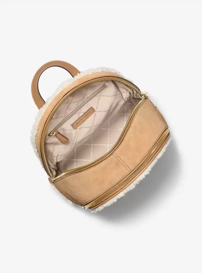 Rucsac Rhea mediu din piele întoarsă și shearling artificial