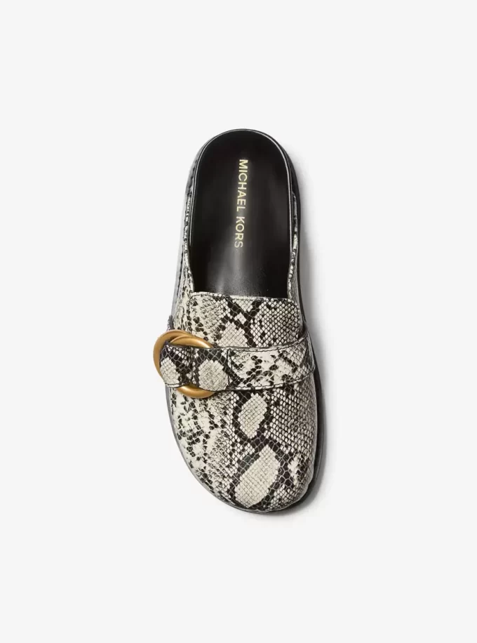 Saboți din piele cu model șarpe Jaden în relief Saboți din piele cu model șarpe Jaden în relief