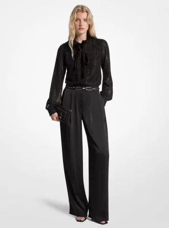 Salopetă cu guler nou, din jacquard, satin și clipsuri metalice