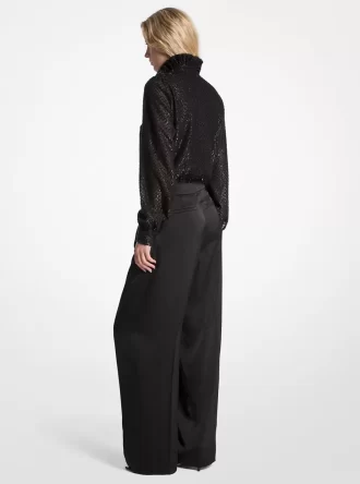 Salopetă cu guler nou, din jacquard, satin și clipsuri metalice
