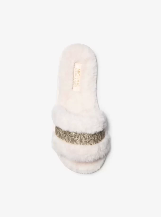 Sandale Alexis cu blană artificială și logo metalic