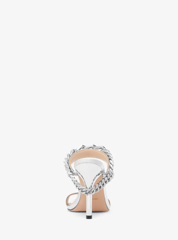 Sandale Bianca din piele metalică cu ornament Sandale Bianca din piele metalică cu ornament