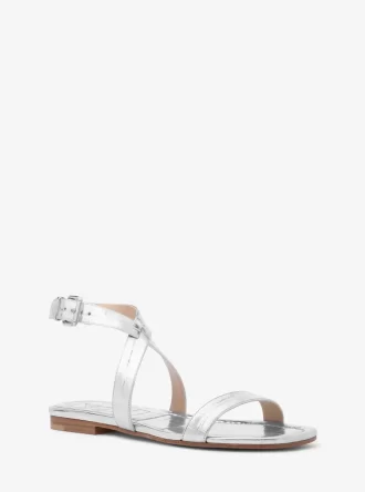 Sandale Bridgette din piele cu aspect metalic de crocodil în relief