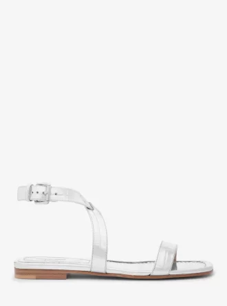 Sandale Bridgette din piele cu aspect metalic de crocodil în relief