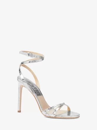 Sandale Chrissy din piele cu aspect metalic piton embosat Sandale Chrissy din piele cu aspect metalic piton embosat