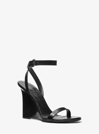 Sandale Claudia cu platformă din piele cu aspect de crocodil în relief