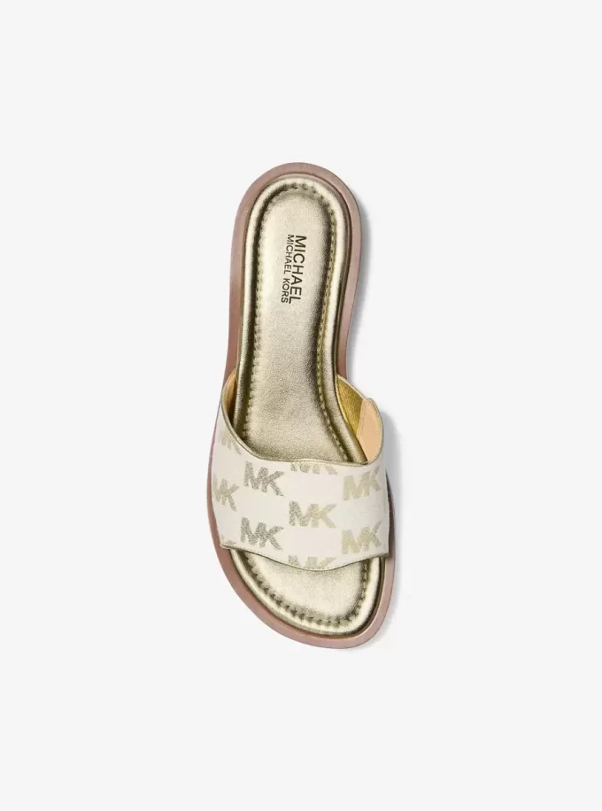Sandale Hannah cu logo metalic și jacquard