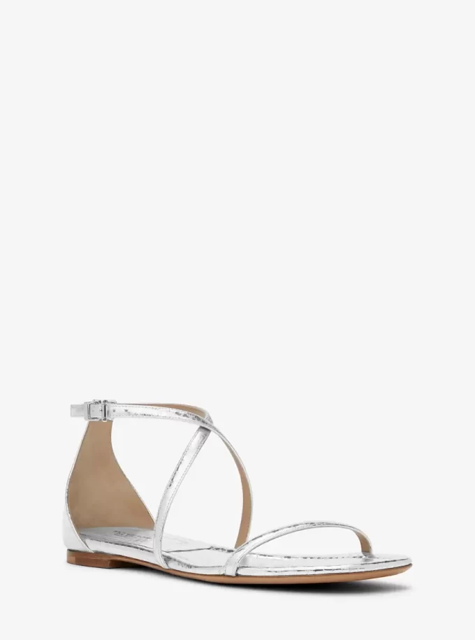 Sandale Polly din piele cu aspect metalic piton embosat Sandale Polly din piele cu aspect metalic piton embosat