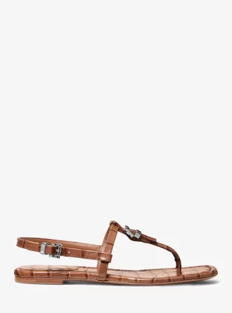 Sandale Sofia din piele cu aspect de crocodil în relief