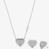 Set cadou colier și cercei din argint placat cu metal prețios, cu inimă pavéă Set cadou colier și cercei din argint placat cu metal prețios, cu inimă pavéă