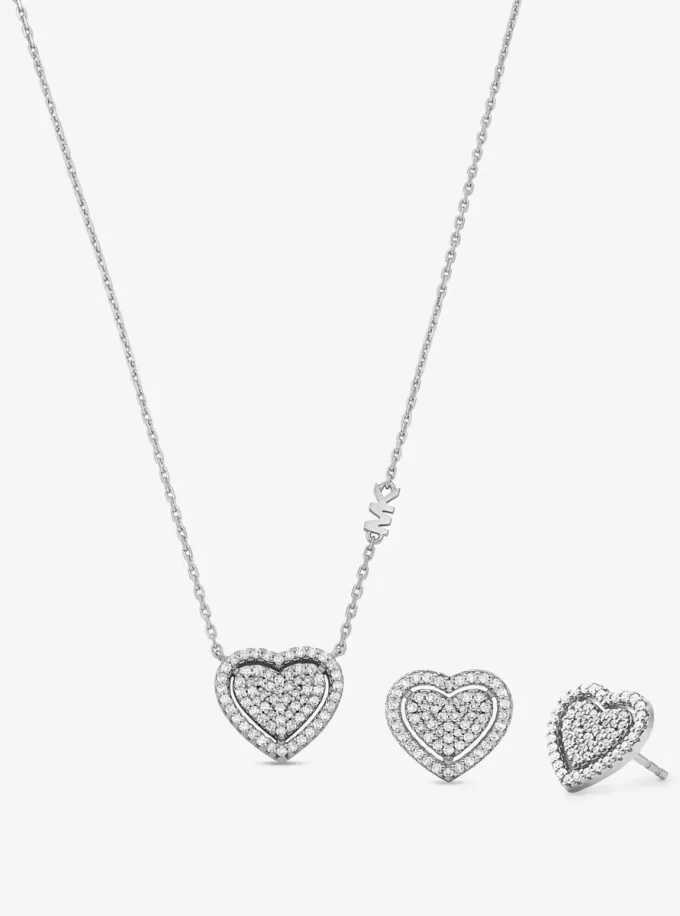 Set cadou colier și cercei din argint placat cu metal prețios, cu inimă pavéă Set cadou colier și cercei din argint placat cu metal prețios, cu inimă pavéă