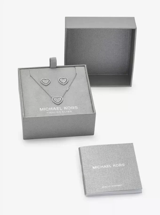 Set cadou colier și cercei din argint placat cu metal prețios, cu inimă pavéă Set cadou colier și cercei din argint placat cu metal prețios, cu inimă pavéă