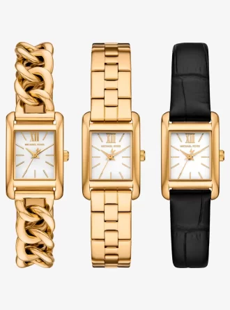 Set curea de ceas Petite Monroe din piele aurie și cu relief crocodil