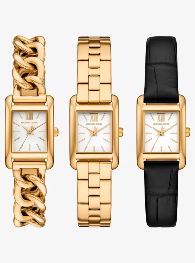 Set curea de ceas Petite Monroe din piele aurie și cu relief crocodil Set curea de ceas Petite Monroe din piele aurie și cu relief crocodil