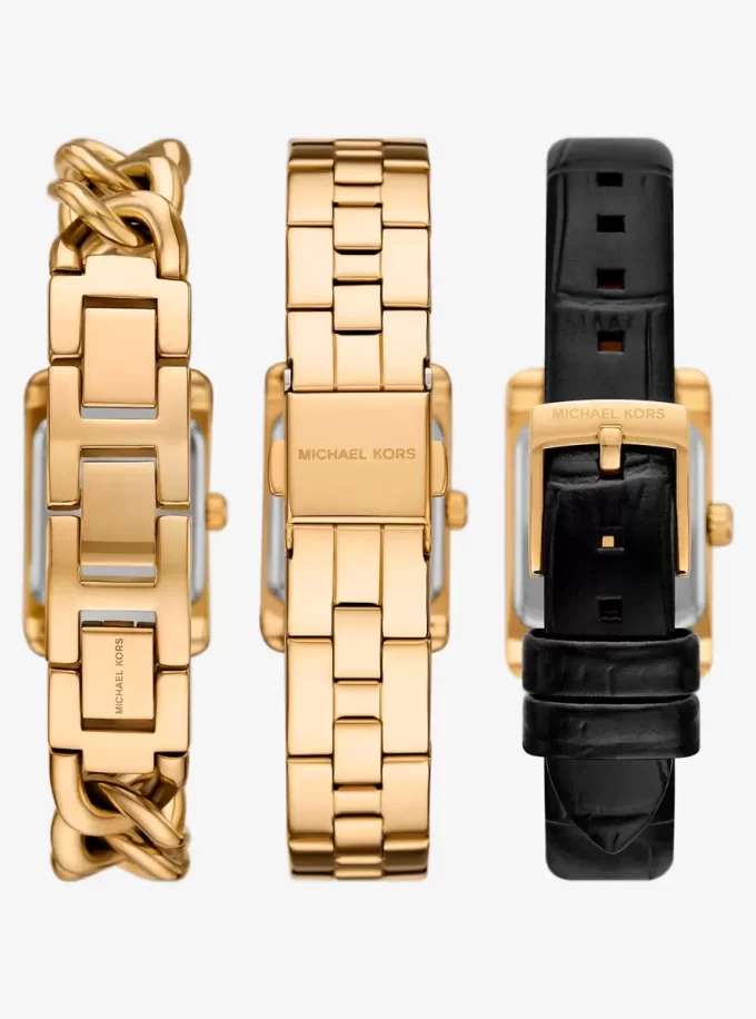 Set curea de ceas Petite Monroe din piele aurie și cu relief crocodil Set curea de ceas Petite Monroe din piele aurie și cu relief crocodil
