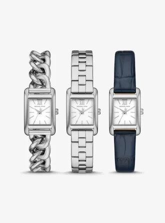 Set curea de ceas Petite Monroe din piele cu relief de crocodil și nuanță argintie