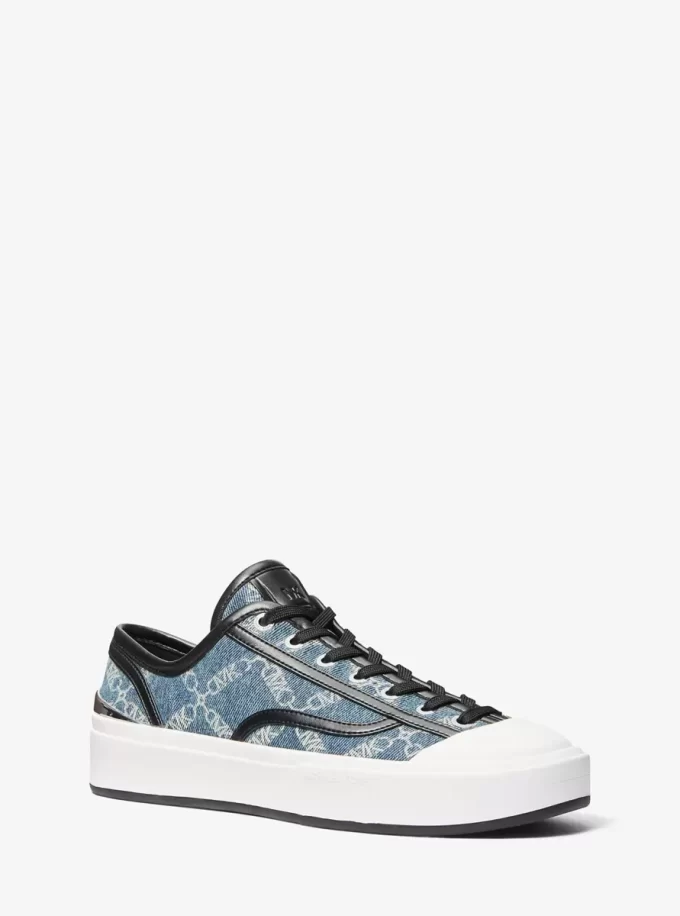 Tenișor Jude Empire din denim cu model jacquard și diamant Tenișor Jude Empire din denim cu model jacquard și diamant