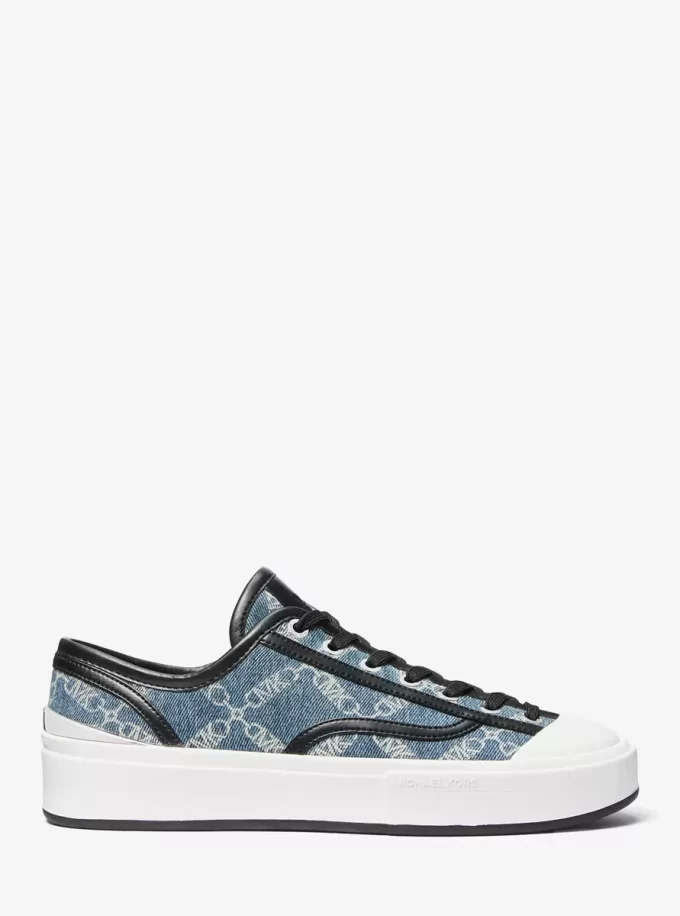 Tenișor Jude Empire din denim cu model jacquard și diamant Tenișor Jude Empire din denim cu model jacquard și diamant