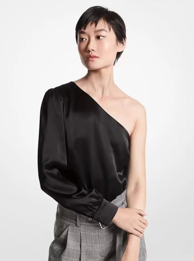 Top din satin cu un singur umăr Top din satin cu un singur umăr