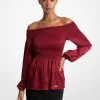 Top jacquard moiré smocked, cu umeri goi
