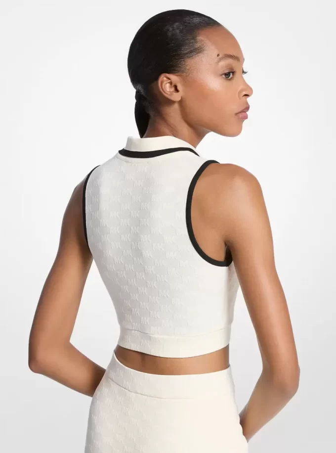 Top scurt tehnic tricotat cu logo jacquard