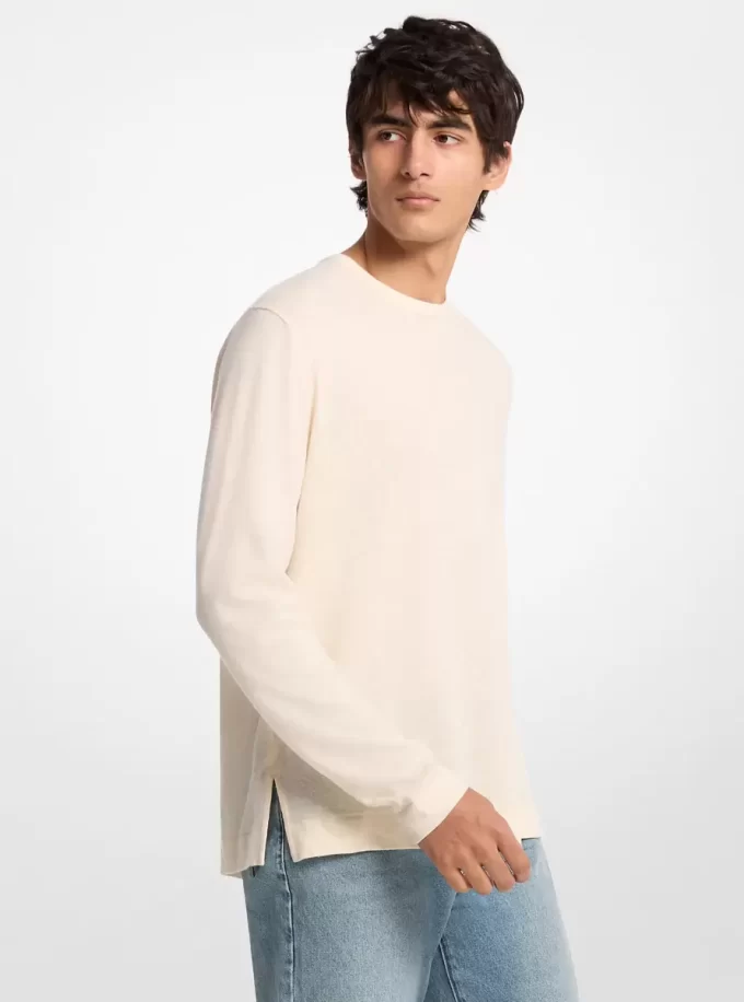Tricou cu mânecă lungă din jerseu de in și bumbac Tricou cu mânecă lungă din jerseu de in și bumbac