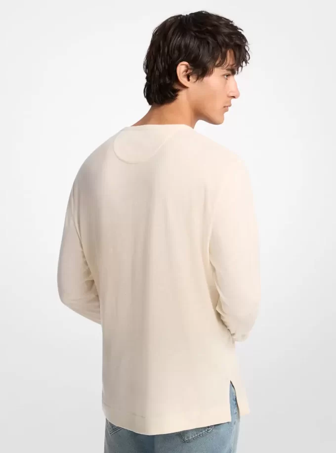 Tricou cu mânecă lungă din jerseu de in și bumbac Tricou cu mânecă lungă din jerseu de in și bumbac