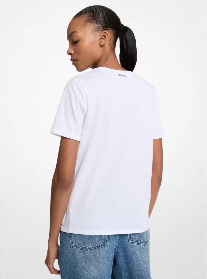 Tricou din bumbac cu grafică și paiete Tricou din bumbac cu grafică și paiete