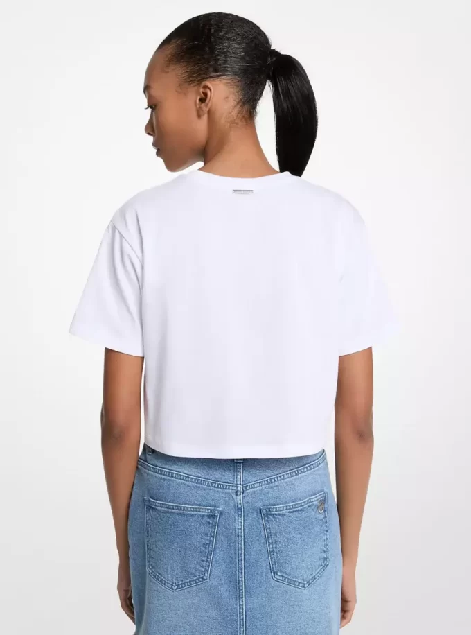 Tricou din bumbac cu grafică și paiete Tricou din bumbac cu grafică și paiete
