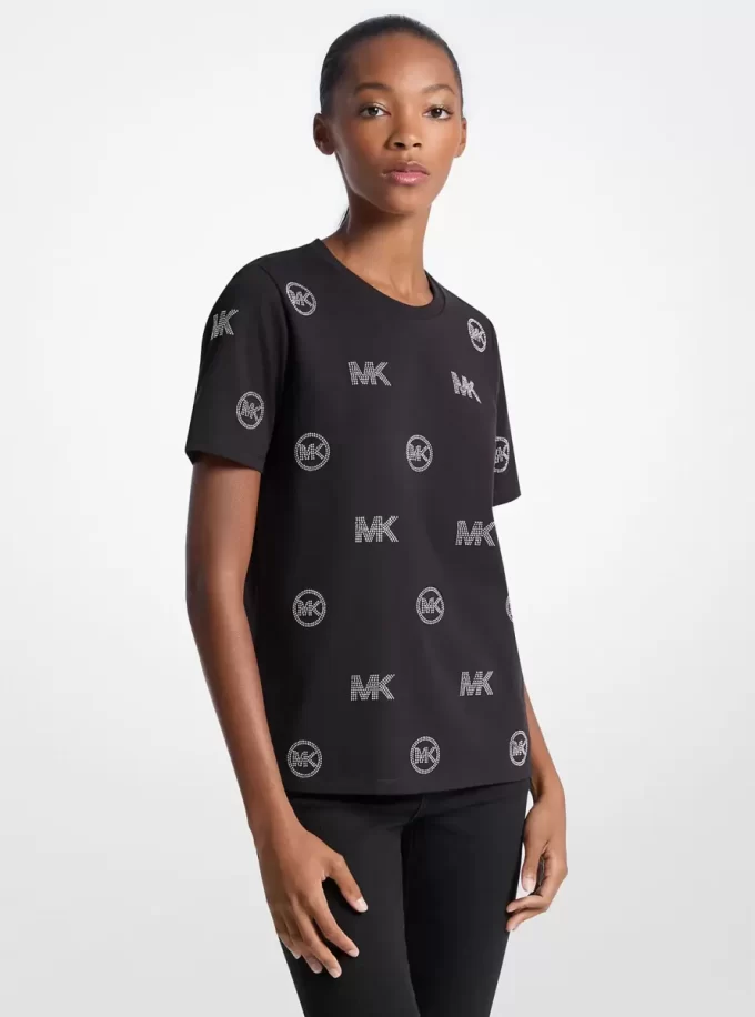 Tricou din bumbac cu logo decorativ