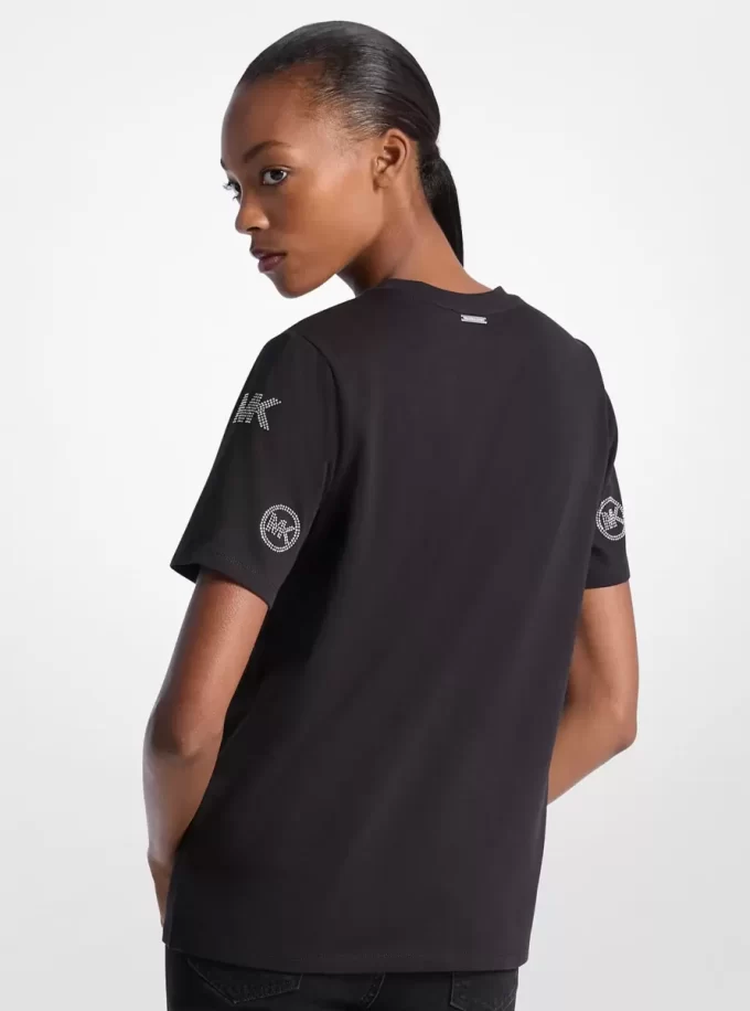 Tricou din bumbac cu logo decorativ