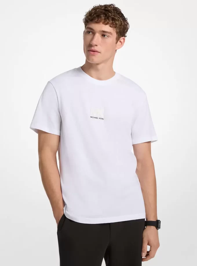 Tricou din bumbac cu logo grafic în relief Tricou din bumbac cu logo grafic în relief