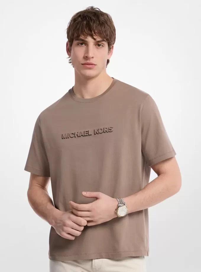 Tricou din jerseu de bumbac cu logo în relief Tricou din jerseu de bumbac cu logo în relief