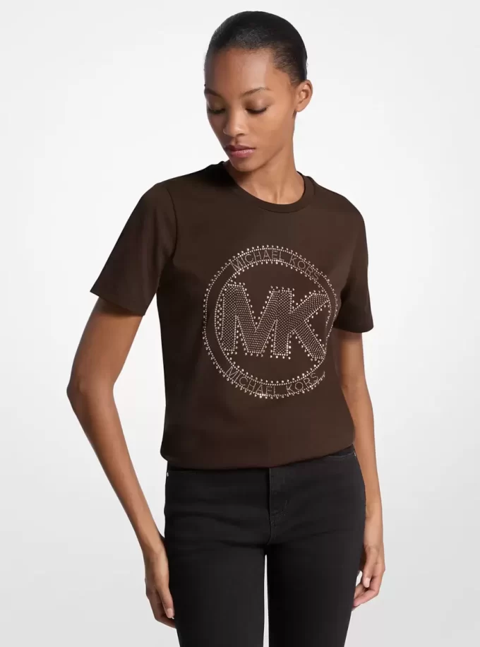 Tricou din jerseu de bumbac organic cu logo și breloc Tricou din jerseu de bumbac organic cu logo și breloc