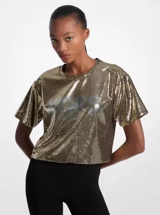 Tricou KORS cu paiete și imprimeu drept Tricou KORS cu paiete și imprimeu drept