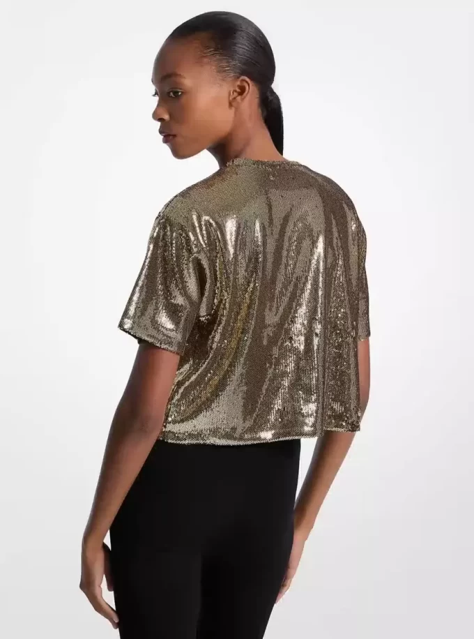 Tricou KORS cu paiete și imprimeu drept Tricou KORS cu paiete și imprimeu drept