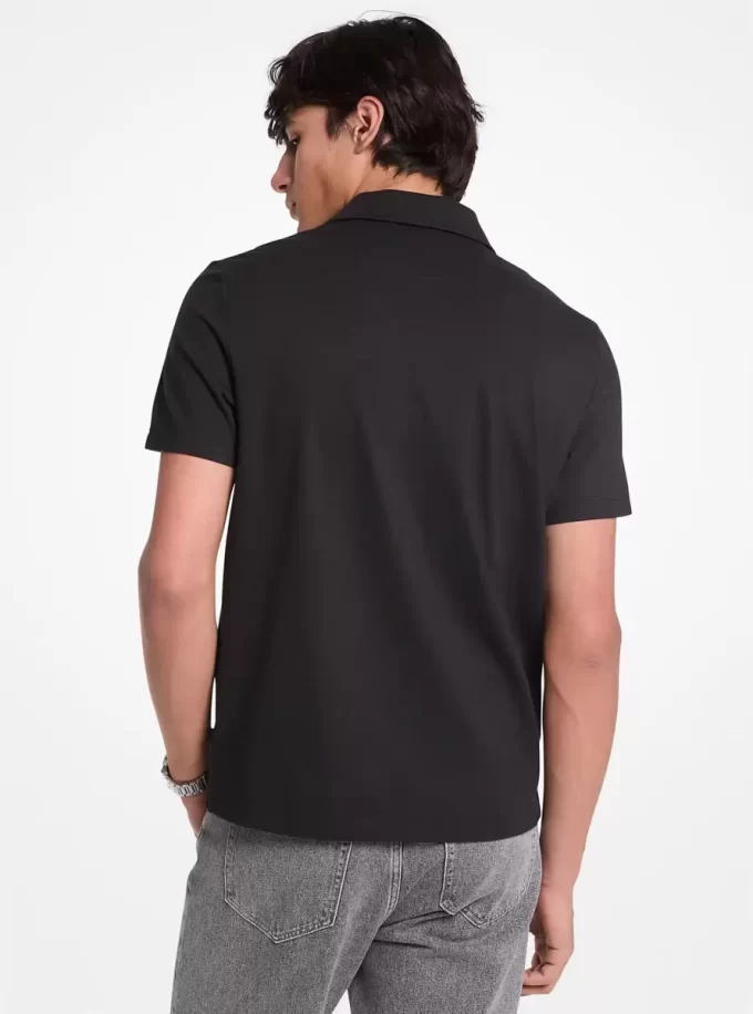 Tricou polo cu fermoar din amestec de bumbac piqué Tricou polo cu fermoar din amestec de bumbac piqué