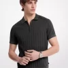 Tricou polo cu fermoar din tricot de bumbac Tricou polo cu fermoar din tricot de bumbac