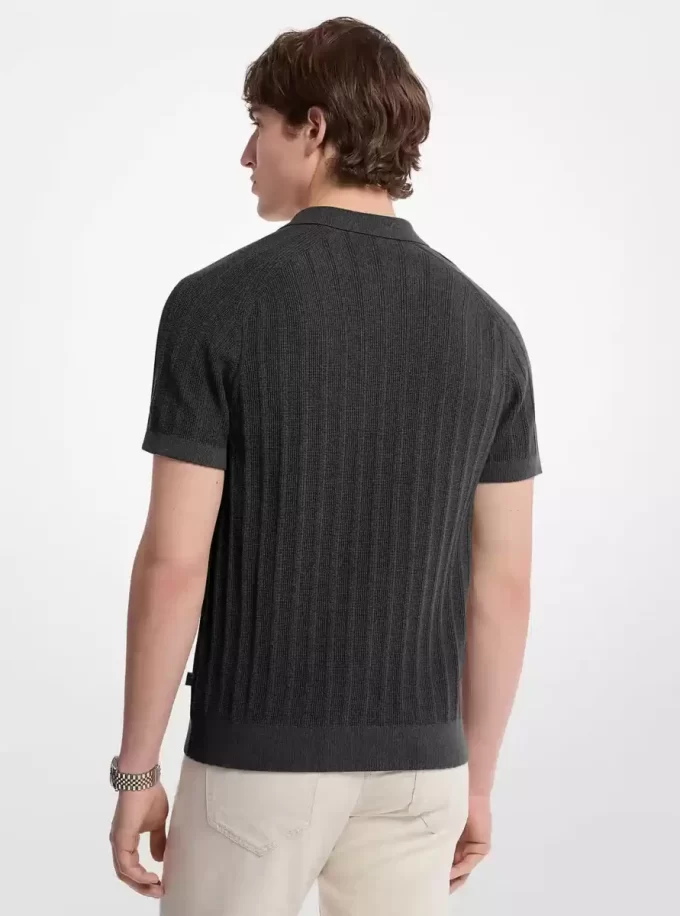 Tricou polo cu fermoar din tricot de bumbac Tricou polo cu fermoar din tricot de bumbac