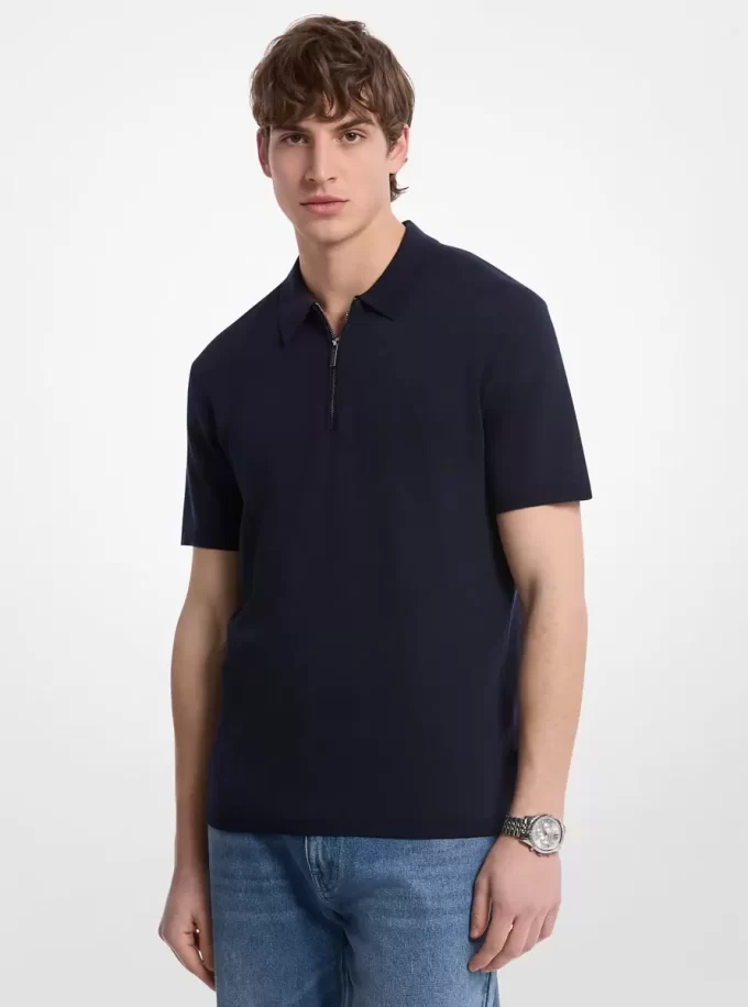 Tricou polo din bumbac cu fermoar Tricou polo din bumbac cu fermoar
