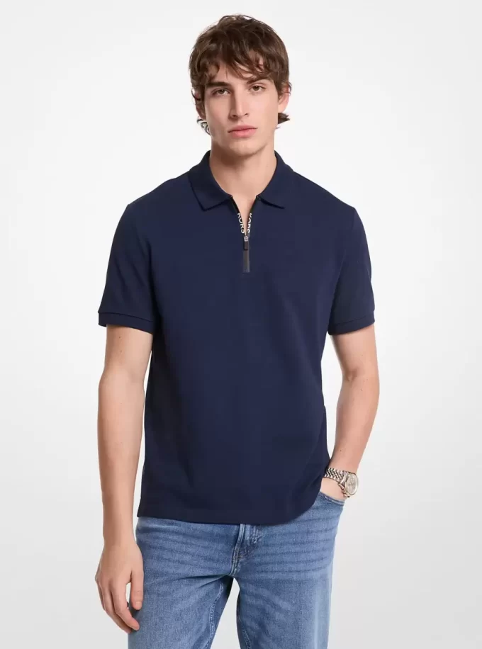 Tricou polo din bumbac cu fermoar Tricou polo din bumbac cu fermoar