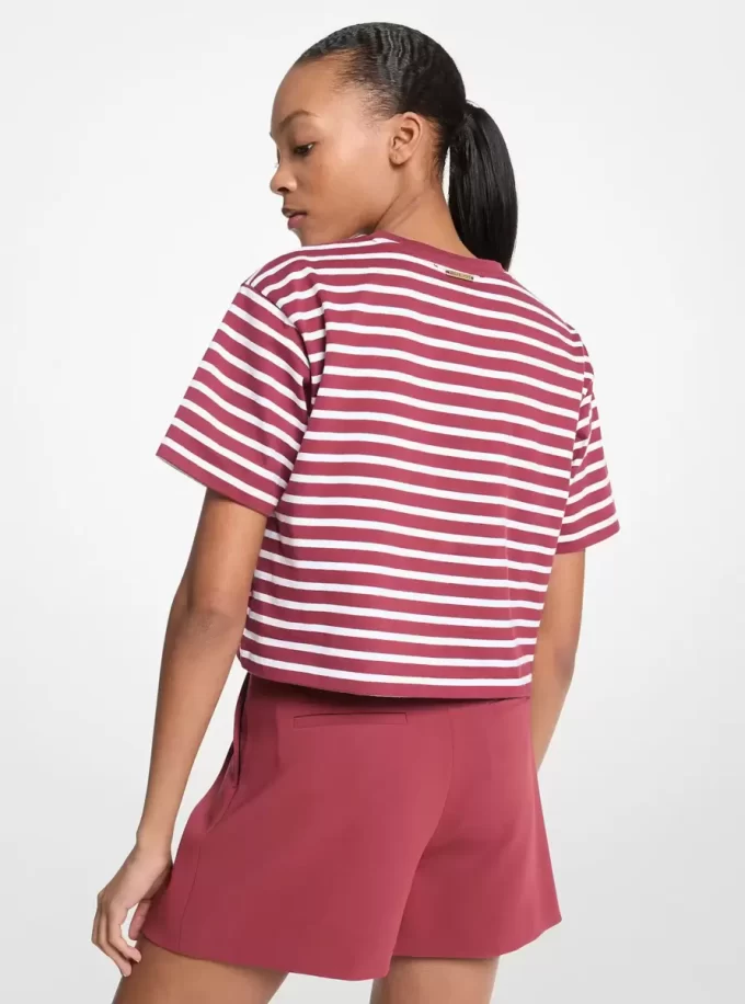 Tricou scurt din bumbac cu logo în dungi