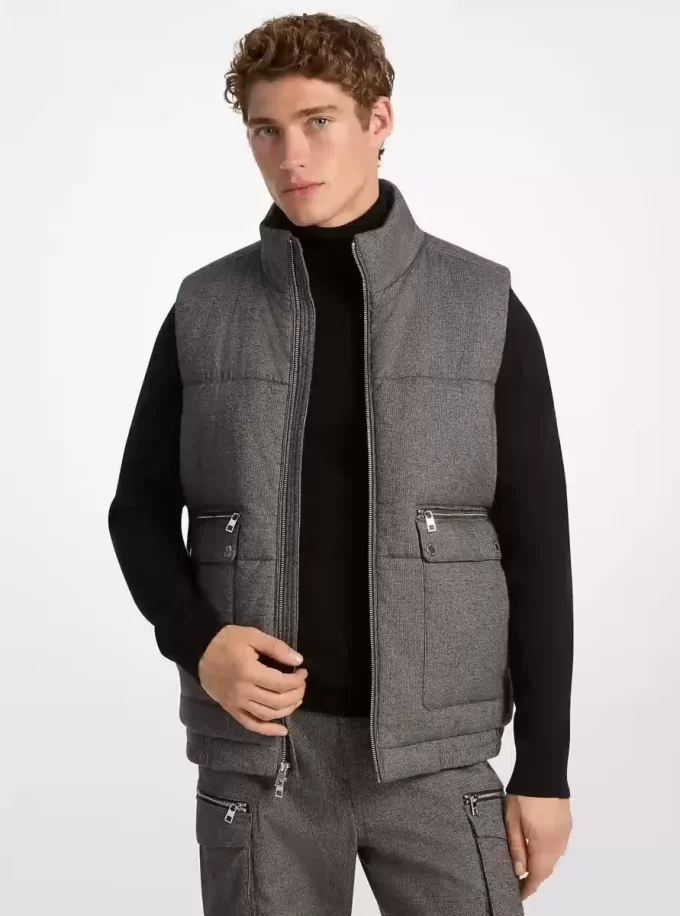 Vestă pufoasă din bumbac cu imprimeu Houndstooth Vestă pufoasă din bumbac cu imprimeu Houndstooth